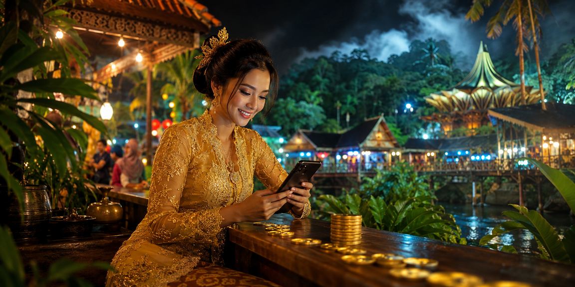 Pengguna wanita di Sarawak membuat deposit dalam talian menggunakan pakaian kebaya tradisional